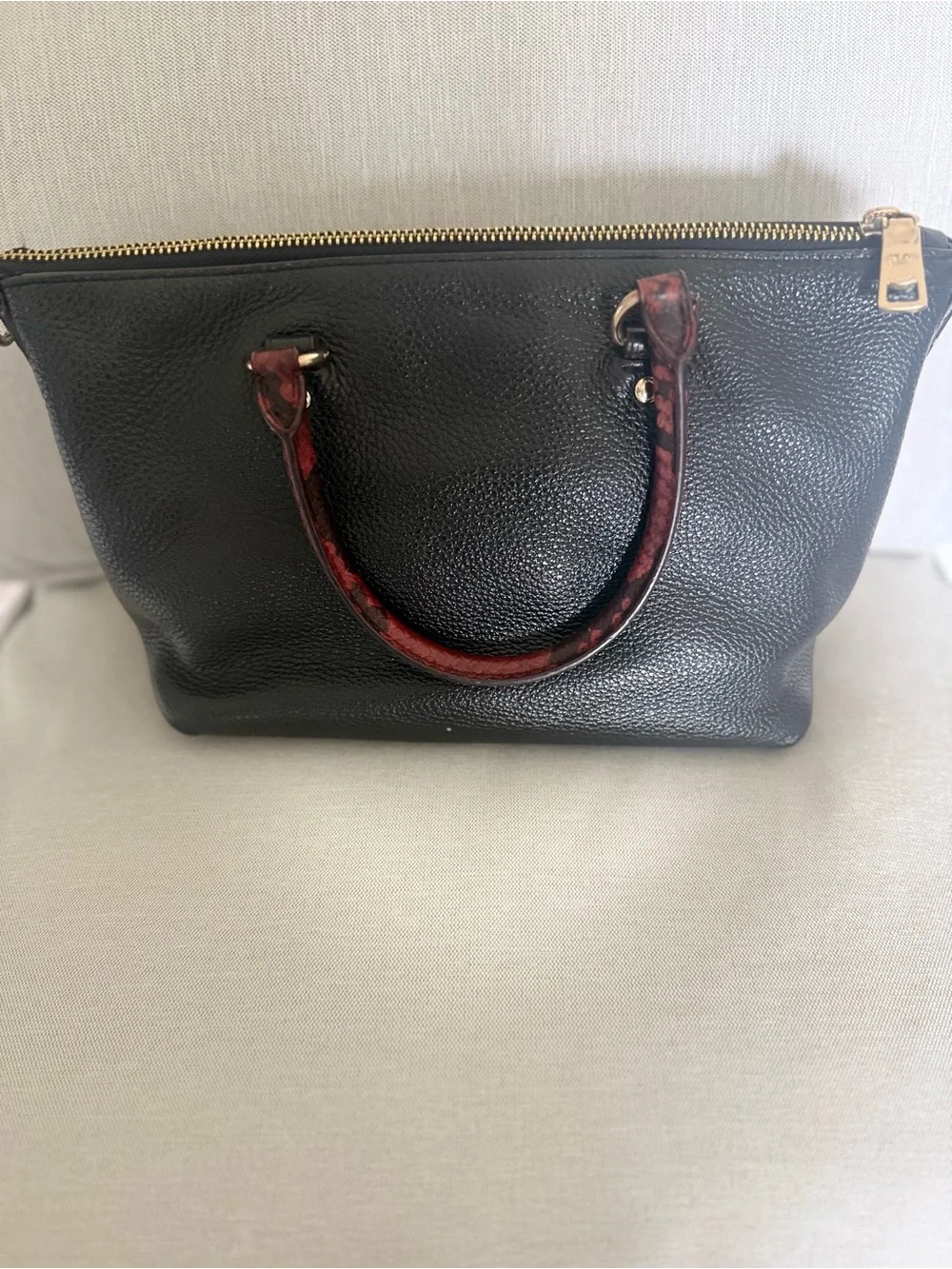 COACH Mini Emma Satchel Black Pebbled Leather Mixed with Signature Canvas